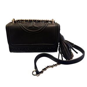 Tory Burch Micro Fleming Convertible Crossbody/Shoulder Black Leather Bag